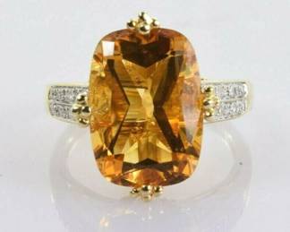 Vintage Citrine and Diamond Ring in 14k Yellow Gold 5.74 Carats Size 7 -- $450