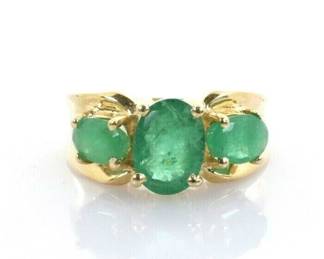 Vintage Nissko Emerald Triple Stone Ring in 14k Yellow Gold 1.48 Carats Size 5 -- $400