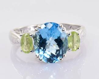 Effy BH Topaz and Peridot Ring 4.20 Carats 14k White Gold Size 8 -- $400