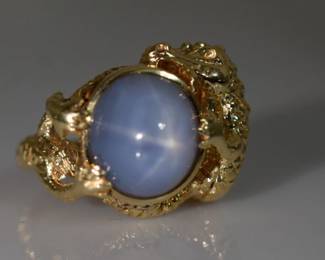 Dragon & Natural Blue Star Sapphire Ring 14k Yellow Gold 18.18 Carats Size 9 -- $1500