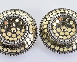 John Hardy Domed Dot Clip On Earrings in Sterling Silver and 18k Yellow Gold -- $400