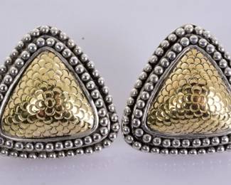 John Hardy Domed Triangle Earrings in Sterling Silver and 18k Yellow Gold -- $400