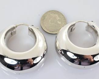 Huge Thick & Wide Hollow Huggie Hoop Earrings in 14k White Gold -- $600