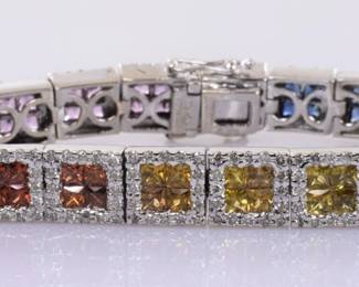 Rainbow Sapphire & Diamond Tennis Bracelet 14k White Gold - 11.25 cts - 6 5/8" -- $2700