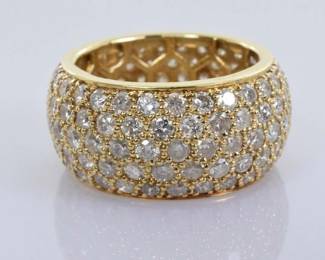 Diamond Pave Cigar Band in 14k Yellow Gold 5 Rows 140 Diamonds 4.20 Carats Sz 6 -- $2500