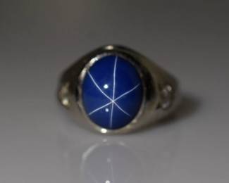 Vintage Star Sapphire & Diamond Ring 10k White Gold 6.20 Carats Sz 8 -- $350