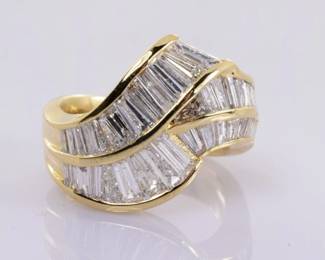 Diamond Baguette Crossover Ring in 18k Yellow Gold 3.13 Carats Sz 5 -- $1500