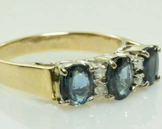Natural Triple Sapphire & Diamond Ring in 14k Yellow Gold 1.01 Carats Size 7 -- $300