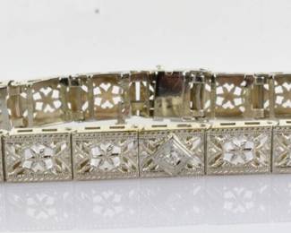 Vintage Diamond and Sapphire Filigree Bracelet 14k White Gold .72 Carats 7.25" -- $700