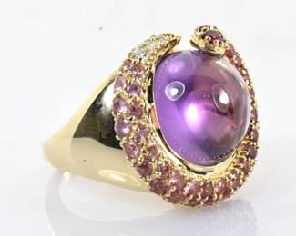 Amethyst Cabochon Swirl Ring in 14k Yellow Gold 8.56 Carats Size 5 -- $950