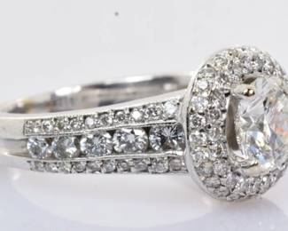 Diamond Halo Engagement Ring in 14k White Gold 1.90 Carats Size 6 -- $1700