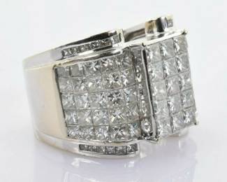 Heavy Diamond Cluster Cocktail Ring in 18k White Gold 6.33 Carats Size 6.5 -- $2400