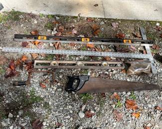 Hatchet, 2 hammers, Chalk Box & Caulk Gun