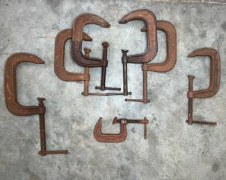 Seven C-Clamps Various Sizes