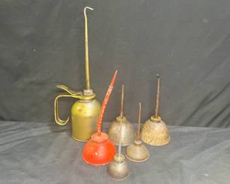 6 Vintage metal Oil Cans - Various Sizes