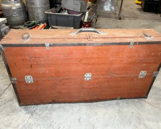 Antique Metal Covered Wood Toolbox with Tools