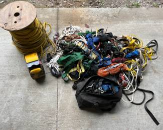 Large Amount of Rope, Ratchet Straps, and Cording
