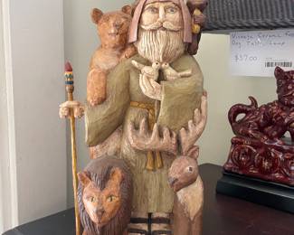 Hand Carved Wooden "Noah and Friends" Signed and Dated by Artist 