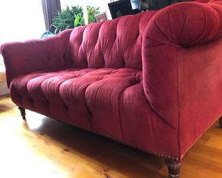 Vintage Red Tufted Velvet Sofa By Sherrill  72"W x 36"D x 34"T 