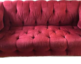 Vintage Red Tufted Velvet Sofa By Sherrill  72"W x 36"D x 34"T 