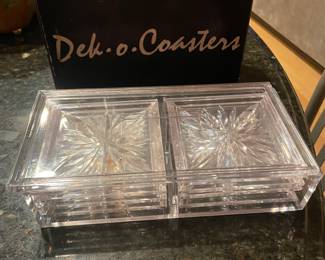 Vintage Colony Dek-o-Coasters set of 8 lucite with starburst pattern MCM decor