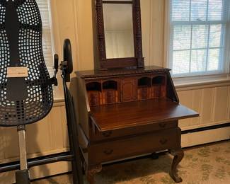 Antique Mahogany Wood Secretary With Detached Mirror 