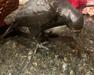 Primitive Large Life-Sized Decorative Black Cast Iron Raven Crow Bird Head Down