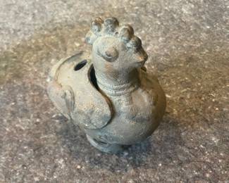 Vintage Japanese Cast Iron Koro Incense Burner Hen Chicken Rooster Mid Century