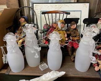 Vintage Frosted Glass Snowman Figurine Icy Winter Metal Arms Top Hat  Scarf