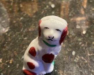 Antique  Staffordshire Brown & White Mantel Dog Statue 