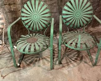 Vintage Francois Carre Sunburst Outdoor Patio Chairs and Bench