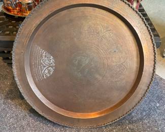  Vintage Brass Etched Tray Serving Table Top Wall Hanging Platter 30