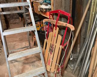 Vintage Flexible Flyer III 3 Red Metal Wood Snow Sled 