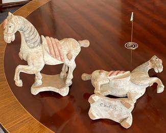 Pair of Chinese Carved Painted Wooden Horses 