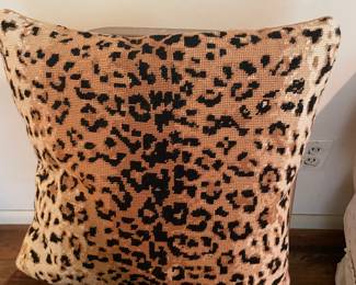 Vintage Needlepoint Throw Pillow Leopard Pattern Home Decor