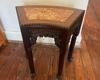 Antique Chinese Carved Hardwood with Marble Insert Side Table