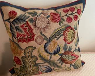 Vintage Needlepoint Throw Pillow Floral Colorful Home Decor