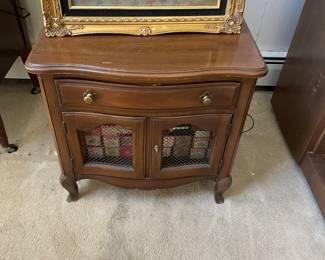 Vintage Wood Mesh Door Side/End Table Nightstand