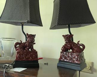 Vintage Ceramic Foo Dog Table Lamps