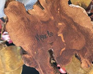 Vintage Copper Flower/Leaves Sculpture On Wood Base - Artist Signed 