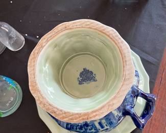 Antique Victoria Ware Flow Blue Ironstone Pedestal Bowl