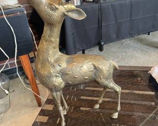 Vintage Large Solid Brass Deer Statues, 22” Brass Reindeer