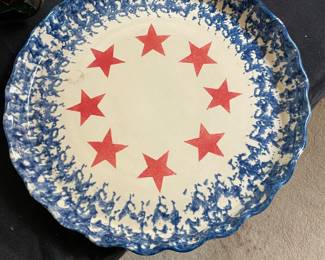 Buttermilk Acres Stoneware Blue Spongeware and Stars Serving Patter  