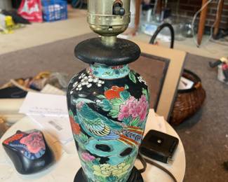 Vintage Ginger Jar Black with Birds Table Lamp