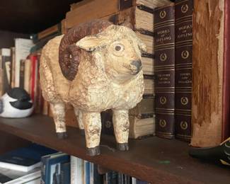 Vintage Carved Wooden Ram Figurine 