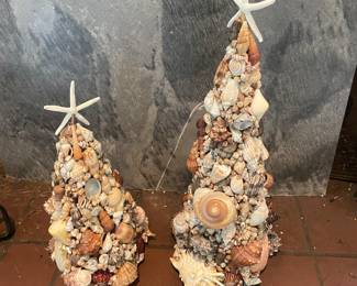 Pair of Vintage Sea Shell Christmas Trees with Starfish Star Topper