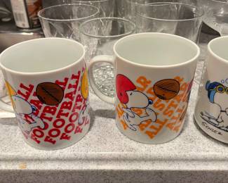 Vintage Peanuts Snoopy Woodstock Football  and All Star Coffee Mug Cup