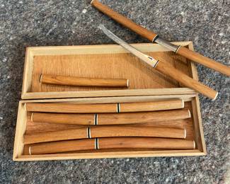 Vintage Japanese Steak Knives with Bamboo Sheaths/Set of Six