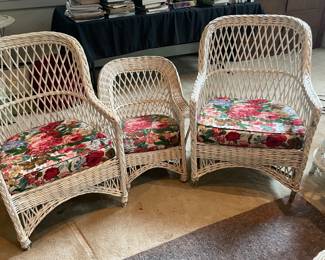 Antique White Wicker Chairs and Child's Chair