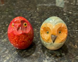 Owl Genuine Alabaster Egg Shaped Hand Carved in Italy